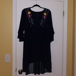 High-Low Navy Blue Flower Dress